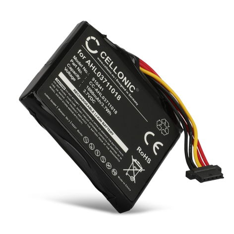 Battery for TomTom GO 1005, 1000, Live 1005 Europe; 4CR52 AHL03711018 VF1C 4CQ02 (1000mAh, 3.7V) from CELLONIC