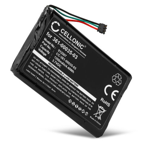 Battery for Garmin Edge 810, nüvi 2495LMT, 2595LMT, 2585TV, 2445LMT, 2545LMT, 2445LT, 2475LT, 2545LT, Nüvi 2455, 2457, 2555, 2789, 2505, 2405, 361-00035-03, 361-00035-07 (1200mAh, 3.7V) from CELLONIC