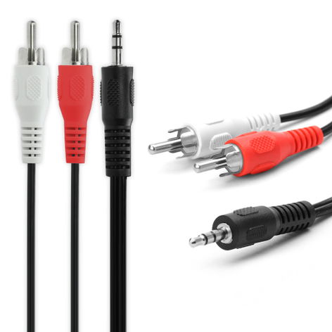 Audio Adapter 3.5mm Jack to RCA – 150cm Black from subtel – Nokia 105; Lumia 1020, 520; Apple iPod nano 6G