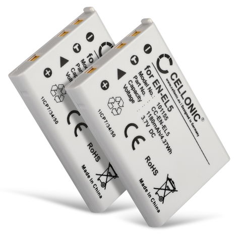 2x Battery for Nikon Coolpix P510, P520, P500, P100, P90, 6000, P530 (1180mAh, 3.7V) from CELLONIC