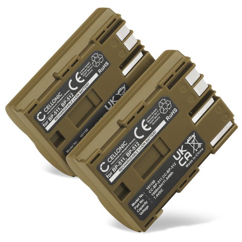 2x Battery for Canon PowerShot G5, G6, G2, Pro1, G3, G1; MV700 BP-511,-512,-514,BP-508 (1600mAh, 7.4V) from CELLONIC