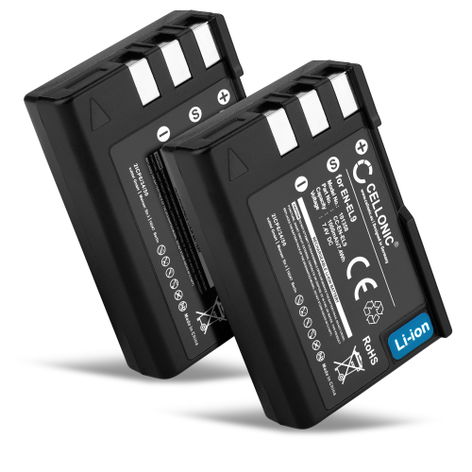 2x Battery for Nikon D3000; D5000; D40; D60; D40x EN-EL9 (1000mAh, 7.4V) from CELLONIC