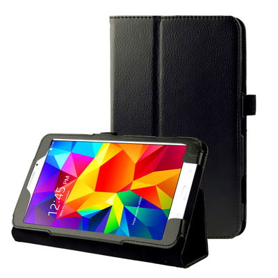 Book Tablet Case with Stand for Samsung Galaxy Tab 4 8.0 (SM-T330 / SM-T331 / SM-T335) Synthetic Leather Protective Folding Flip Folio Wallet Tri Fold Bookcase Cover Sleeve - Black