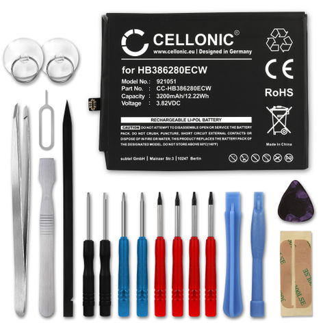 Battery for Huawei Honor 9; P10 HB386280ECW (3200mAh, 3.82V) + Tool-kit from CELLONIC