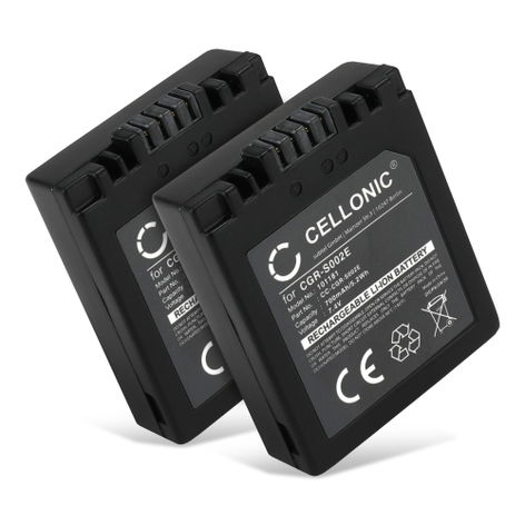 2x Battery for Panasonic Lumix DMC-C20, DMC-FC20, DMC-FZ1 CGA-S002e CGR-S002 DMW-BM7 (680mAh, 7.4V) from CELLONIC