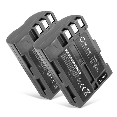 2x Battery for Nikon D700; D90; D80; D300; D200; D50; D70; D100 EN-EL3 EN-EL3e (2000mAh, 7.4V) from CELLONIC