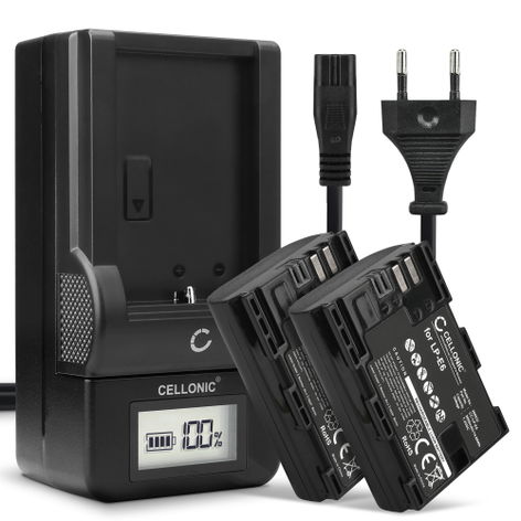 2x Battery for Blackmagic Pocket Cinema 4k; Canon XC10; XC15 LP-E6 LP-E6N (2000mAh, 7.4V) + Charger from CELLONIC