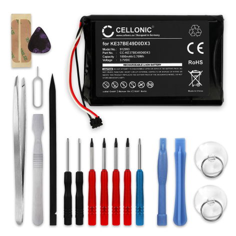 Battery for Garmin Edge 810, 800, Touring 361-00035-00 KE37BE49D0DX3 (1000mAh, 3.7V) + Tool-kit from CELLONIC