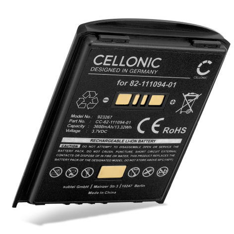 Battery for Zebra MC55; MC55A0; MC55N0; MC65; MC67; MC5574 82-111094-01, BTRY-MC55EAB02 (3600mAh, 3.7V) from CELLONIC