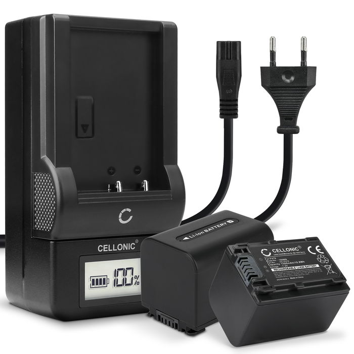 2x CELLONIC Camera Battery for Sony AX100 FDR-AX700 PXW-Z90 HXR-NX80 HDR-CX625 -CX680 -CX900 -CX450 NEX-VG30 VG20 -VG10 Replacement NP-FV90 Battery 1500mAh Backup + Charger