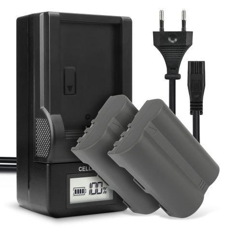 2x Battery for Nikon D700; D90; D80; D300; D200; D50; D70; D100 EN-EL3 EN-EL3e (2000mAh, 7.4V) + Charger from CELLONIC