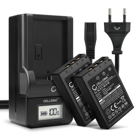 2x Battery for Olympus Stylus 1, 1s; E-450; E-P7; E‑P3; Pen E-P3 BCS-1 BCS-5 (1000mAh, 7.4V) + Charger from CELLONIC