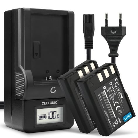 2x Battery for Nikon D3000; D5000; D40; D60; D40x EN-EL9 ENEL9a EN EL9e (1000mAh, 7.4V) + Charger from CELLONIC