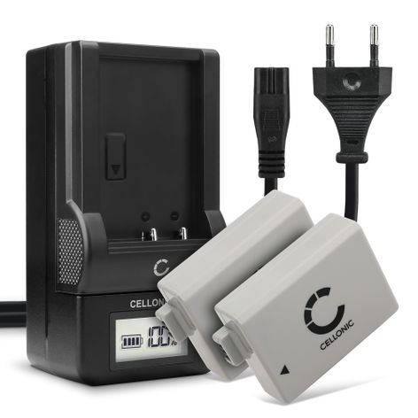 2x Battery for Canon EOS 1000D, 450D, 500D, Rebel T1i, Rebel XS LP-E5 (1020mAh, 7.4V) + Charger from CELLONIC