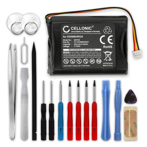 Battery for TomTom ONE XL, 3rd Edition, Europe, New Edition F64289525 F650010252 F709070710 (800mAh, 3.7V) + Tool-kit from CELLONIC