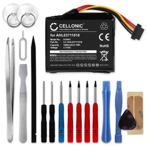Battery for TomTom GO 1005, 1000, Live 1005 Europe, Live 2050, 2405M 4CQ02, VF1C (1000mAh, 3.7V) + Tool-kit from CELLONIC