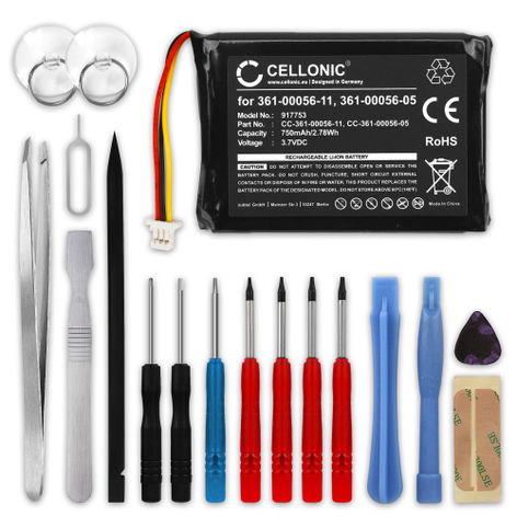 Battery for Garmin nüvi 52, 52LM, 42, 40, 55, 2689, 2689LMT, 55LMT, 56LMT, 68LMT (750mAh, 3.7V) + Tool-kit from CELLONIC