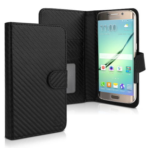 CELLONIC Universal Phone Case for Smartphones (13.2cm x 8cm x 1cm) PU Leather Thin, Slim Protective Flip Phone Wallet Card Holder - Black