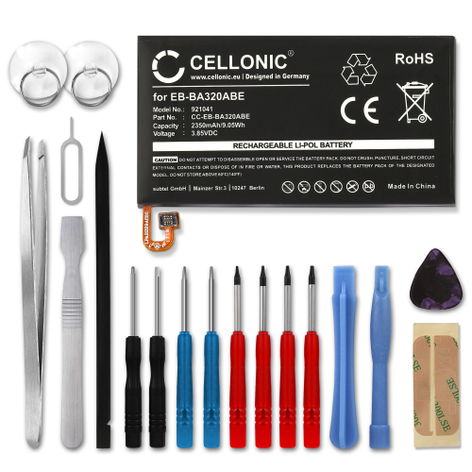 Battery for Samsung Galaxy A3 (2017 - SM-A320F) EB-BA320ABE, GH43-04677A (2350mAh, 3.85V) + Tool-kit from CELLONIC