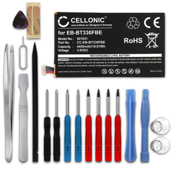 CELLONIC Replacement Tablet Battery for Samsung Galaxy Tab 4 8.0 (SM-T330 / SM-T331 / SM-T335) + 17-Tool Tablet Repair Kit - EB-BT330FBE 4450mAh