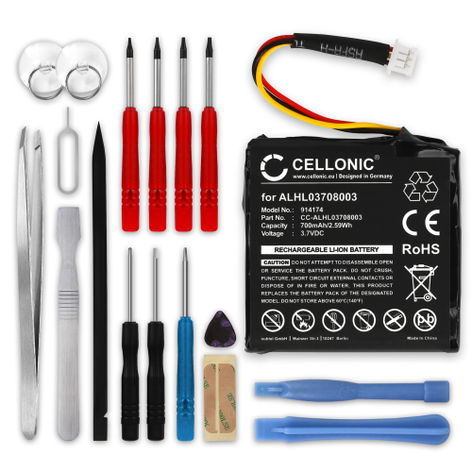 Battery for TomTom Start 25, 20; Star 25, 20; 4EN52; 4EN42 1ICP6/34/36 AHA11108001 ALHL03708003 VF3k (700mAh, 3.7V) + Tool-kit from CELLONIC
