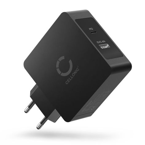 2 Port USB Charger 5V - 15V 5.4A 30W Fast Smart Charging Mains Wall USB Adapter Outlet Socket 100V-240V for Mobile Phone, Tablet, Speakers, Powerbank - Black
