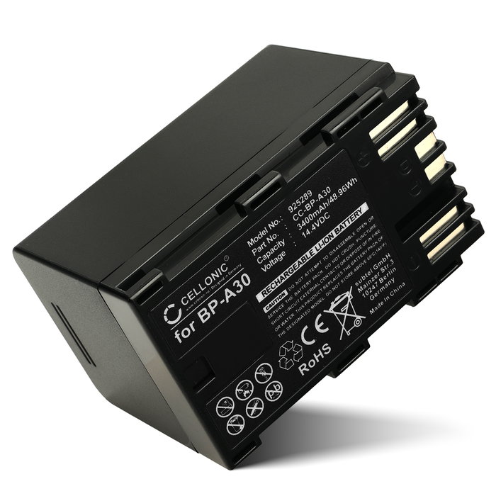 Battery for Canon XF605, XF705, EOS C300 Mark II, Canon C200, CA-CP200L, C300 Mark II PL BP-A30 (3400mAh, 14.4V) from CELLONIC