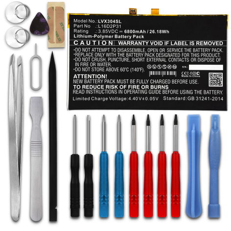 Battery for Lenovo Tab 4 10, 10.1; TAB4 10-TB-X304F-ZA2J0030SE L16D2P31 (6800mAh, 3.85V) + Tool-kit from subtel
