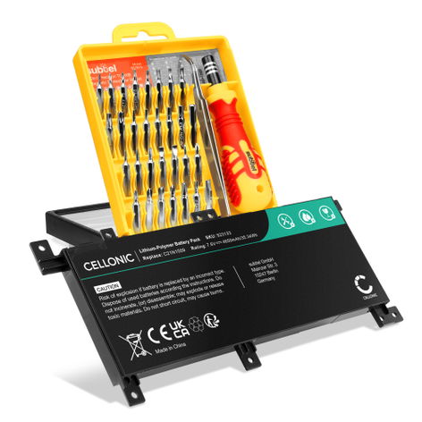 Battery for ASUS Vivobook X556UQ; X556UA-1A; X556UA-1B C21N1509 (4650mAh, 7.6V) + Tool-kit from CELLONIC