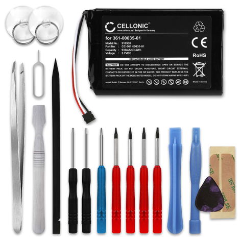 Battery for Garmin Drive Assist 51, 50, 50LMT; nüvi 2595LMT, 2595LM (930mAh, 3.7V) + Tool-kit from CELLONIC