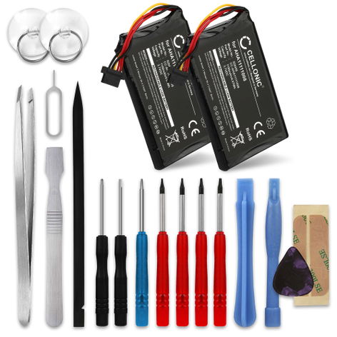 2x Battery for TomTom Go Professional 6250, 5200, 6000, 6200 AHA11111008 VFAD VF6P (1100mAh, 3.7V) + Tool-kit from CELLONIC