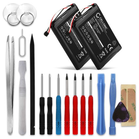 2x Battery for Garmin Edge 810, 800, Touring KE37BE49D0DX3, 361-00035-00 (1000mAh, 3.7V) + Tool-kit from CELLONIC