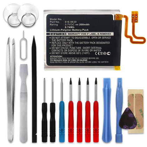 Battery for Apple iPod nano 7 Gen. - A1446 616-0639, 616-0640 (200mAh, 3.7V) + Tool-kit from subtel