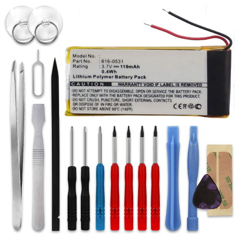 Battery for Apple iPod nano 6 Gen. - A1366 616-0531, 616-0532 (110mAh, 3.7V) + Tool-kit from subtel