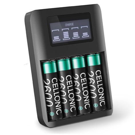 4x Battery for Motorola TLKR T92 H2O; Midland XT70; G9 AA (2600mAh, 1.2V) + Charger from CELLONIC