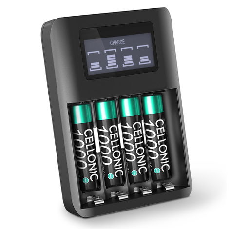 4x Battery for Panasonic KX-PRS110; KX-PRS120; KX-PRW130 AAA (1000mAh, 1.2V) + Charger from CELLONIC
