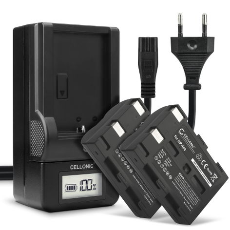 2x Battery for Konica Minolta Maxxum 7D, 5D; Dynax 5D, 7D NP-400 (1600mAh, 7.4V) + Charger from CELLONIC
