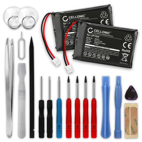 2x Battery for Sony Dualshock 4 V2; KCR1410; CUH-ZCT2; CUH-ZCT2E LIP1522 (1000mAh, 3.7V) + Tool-kit from CELLONIC