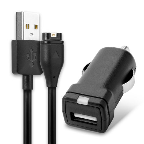 System Connector Car Charger for Garmin Vivoactive 5; Fenix 8; Forerunner 55, 265 – 12V / 24V Cigarette Lighter Adapter from subtel. Cable length: 1m.
