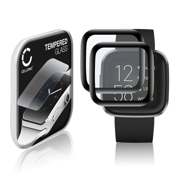 2x CELLONIC Screen Protector for FitBit Versa 2 / Versa 2 SE Fitness Tracker Smart Watch Face Protector - 3D Full Cover 0,33mm Full Glue 9H Tempered Glass Display Cover Crystal Clear