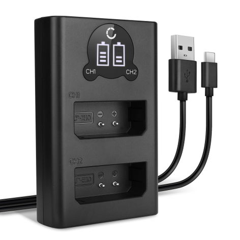 USB Dual Battery Charger for Canon EOS 1100D, 1200D, 1300D, 1500D, 2000D, 3000D – charges 2x LP-E10 batteries, 8.4W, 1m + USB Cable from CELLONIC