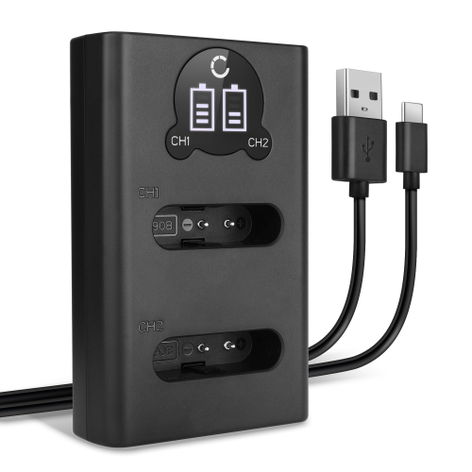 USB Dual Battery Charger for Olympus DS-9000; DS-9500; OM System TG-7 – charges 2x Li-90B Li-92B batteries, 4.2W, 1m + USB Cable from CELLONIC