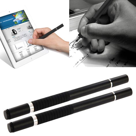 2x subtel Stylus Pen for Touch Screens - 2-in-1 Screen Pencil for Tablet, Phone, Android Touchscreen with Capacitive Tips / Nibs for iPad, iPhone, Samsung, Kindle Fire - Silver