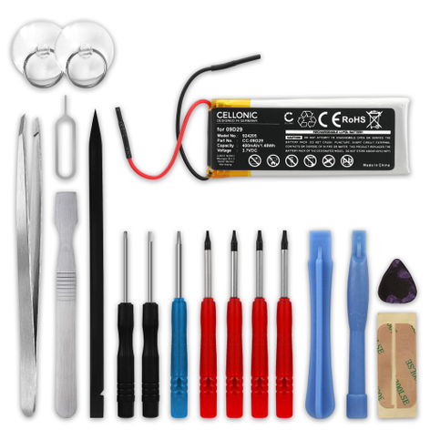 Battery for Cardo Scala Rider Freecom 2, Multiset Q2, Q2 H452050, 09D29 (400mAh, 3.7V) + Tool-kit from subtel
