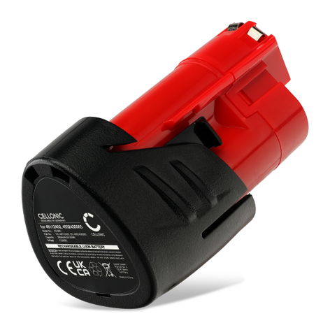 Battery for Milwaukee M12 FIW38, FIR38, BPS, BSD, CH, FIWF12, BD, BDDX, BPD, CD, B6, BST, BDD, BID, FIR12, IR, AL, CC; C12 PC, RAD, HZ, JSR, MT, PN, PPC, PXP, RT 48112402, 48112412 (2000mAh, 12V) from CELLONIC