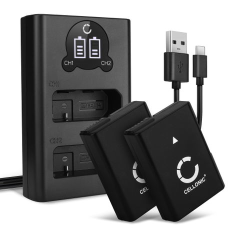 2x Battery for Nikon D3300; D3500; D3200; D3100; D5200; D5300 EN-EL14 EN-EL14a (1050mAh, 7.4V) + Dual Charger from CELLONIC