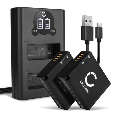 2x Battery for Panasonic Lumix DMC-G85; DC-G100D; DC-G110K DMW-BLE9 DMW-BLG10E (980mAh, 7.4V) + Dual Charger from CELLONIC
