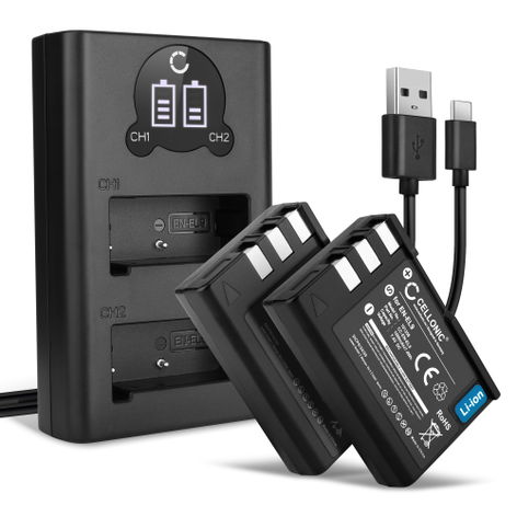 2x Battery for Nikon D3000; D5000; D40; D60; D40x EN-EL9 (1000mAh, 7.4V) + Dual Charger from CELLONIC