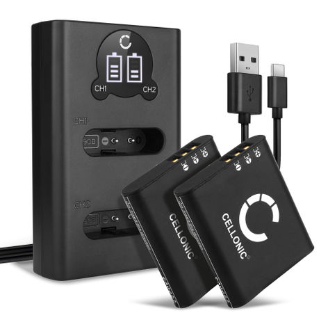 2x Battery for Olympus DS-9000; DS-9500; OM System TG-7; SH-50 Li-90B Li-92B (1100mAh, 3.6V) + Dual Charger from CELLONIC