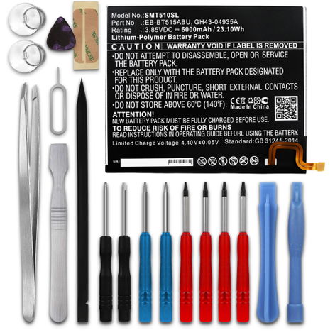 Battery for Samsung SM-T510 Galaxy Tab A 10.1 Wi-Fi EB-BT515ABU, GH43-04935A, GH43-04936A (6000mAh, 3.85V) + Tool-kit from subtel